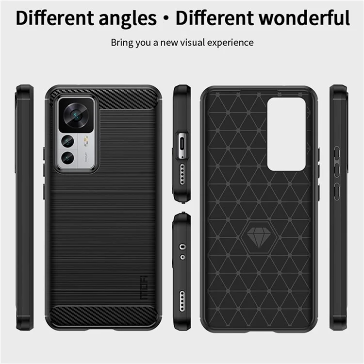 MOFI JK TPU Serie-1 für Xiaomi 12T 5G / 12T Pro 5G / Redmi K50 Ultra 5G Anti-Sturz Soft TPU Case Carbon-Faser-Textur Gebürstete Oberfläche Kratzfestes Handyhülle - Schwarz