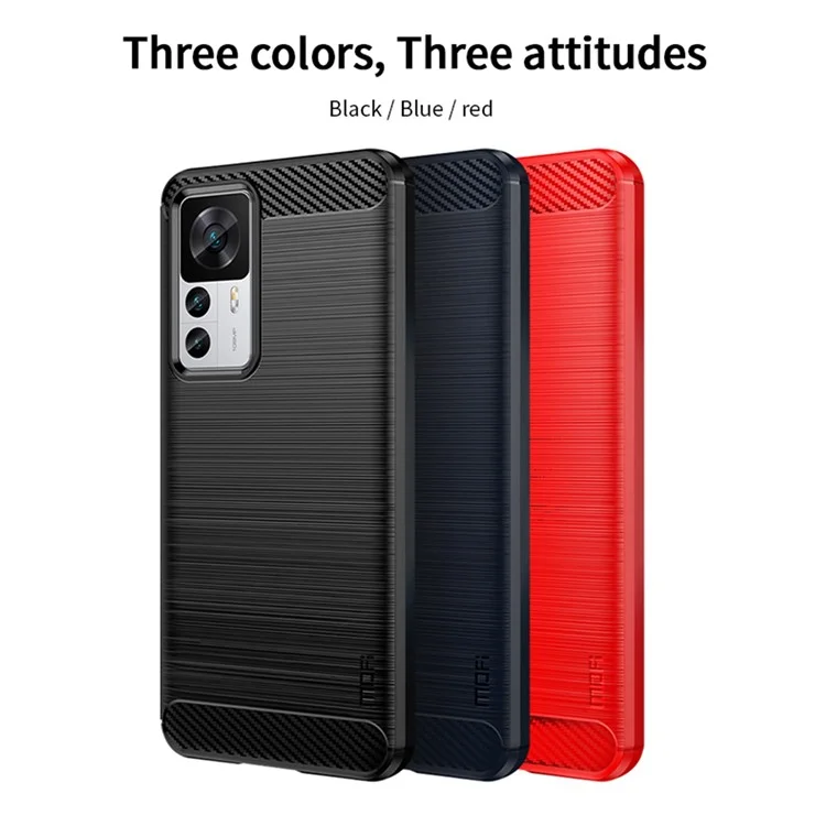MOFI JK TPU Serie-1 für Xiaomi 12T 5G / 12T Pro 5G / Redmi K50 Ultra 5G Anti-Sturz Soft TPU Case Carbon-Faser-Textur Gebürstete Oberfläche Kratzfestes Handyhülle - Schwarz