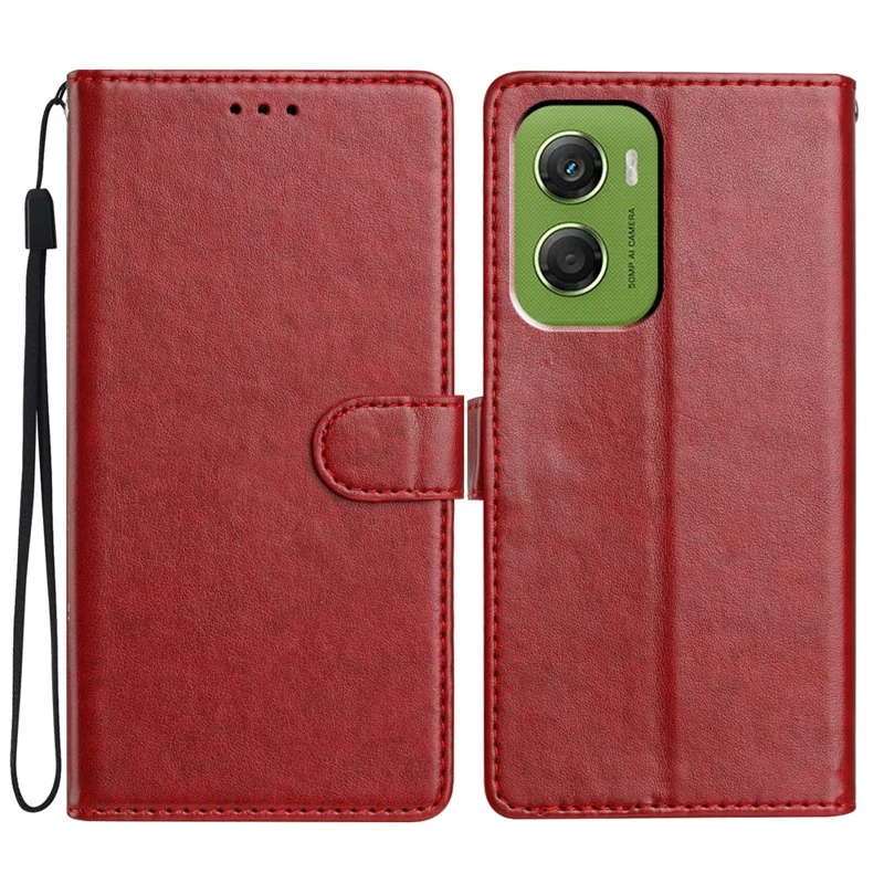 For Motorola Moto G06 Power 4G / G06 4G Leather Case Wallet Stand Phone Cover with Handy Strap - Red
