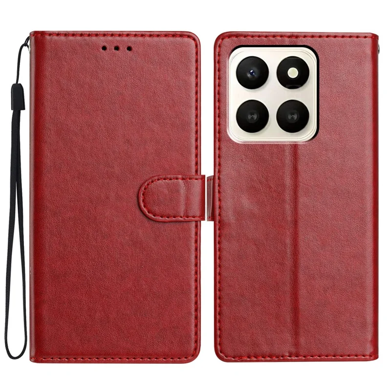 For Honor X7d 5G Leather Case Wallet Stand Phone Cover with Handy Strap - Red