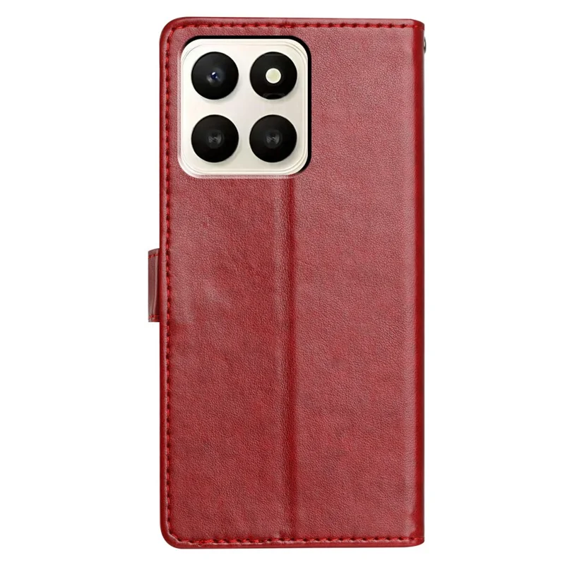 For Honor X7d 5G Leather Case Wallet Stand Phone Cover with Handy Strap - Red