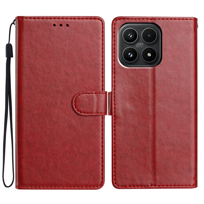 For Xiaomi 17 Leather Case Wallet Stand Phone Cover with Handy Strap - Red
