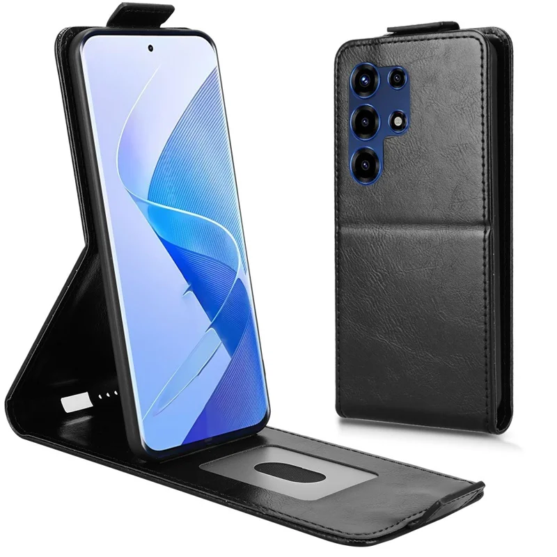 For itel Super 26 Ultra Stand Case med magnetisk lukning, vertikal flip, læderlukning med kortlomme - Sort