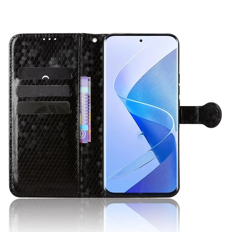 For itel Super 26 Ultra Wallet Case Dot Pattern Imprint PU Leather Phone Cover with Wrist Strap - Black