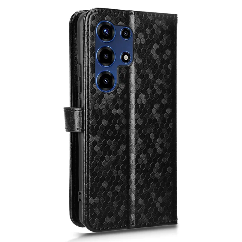 For itel Super 26 Ultra Wallet Case Dot Pattern Imprint PU Leather Phone Cover with Wrist Strap - Black