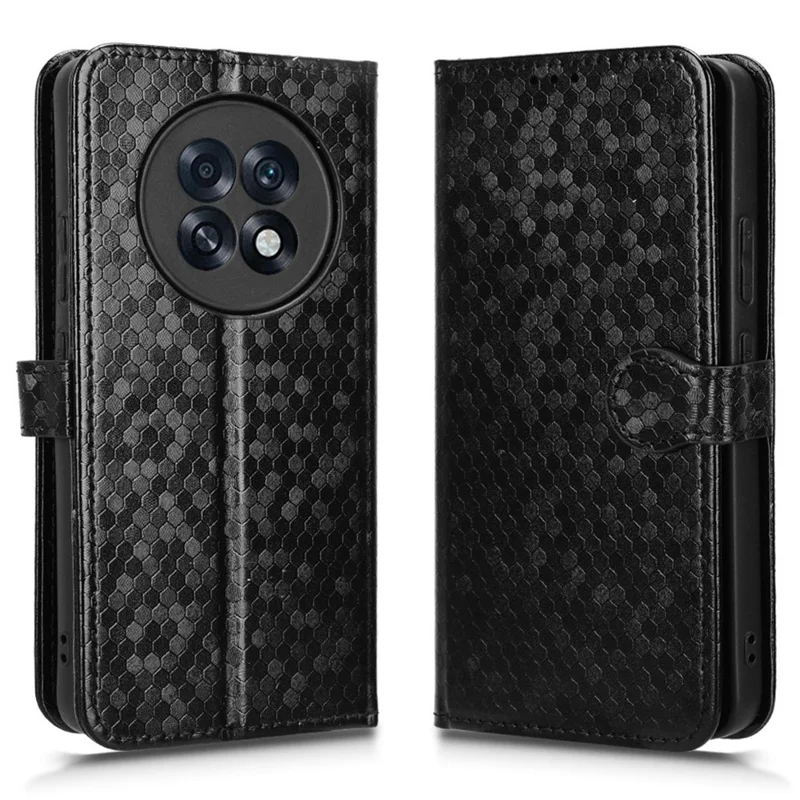 For Oppo F31 Pro+ 5G  /  A6 GT 5G Wallet Case Dot Pattern Imprint PU Leather Phone Cover with Wrist Strap - Black