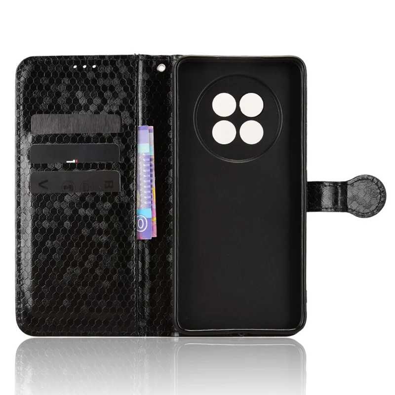 For Oppo F31 Pro+ 5G  /  A6 GT 5G Wallet Case Dot Pattern Imprint PU Leather Phone Cover with Wrist Strap - Black