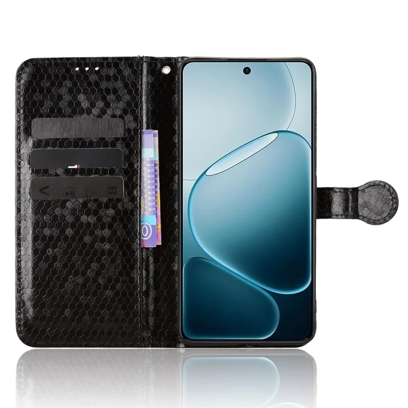For Oppo F31 Pro+ 5G  /  A6 GT 5G Wallet Case Dot Pattern Imprint PU Leather Phone Cover with Wrist Strap - Black