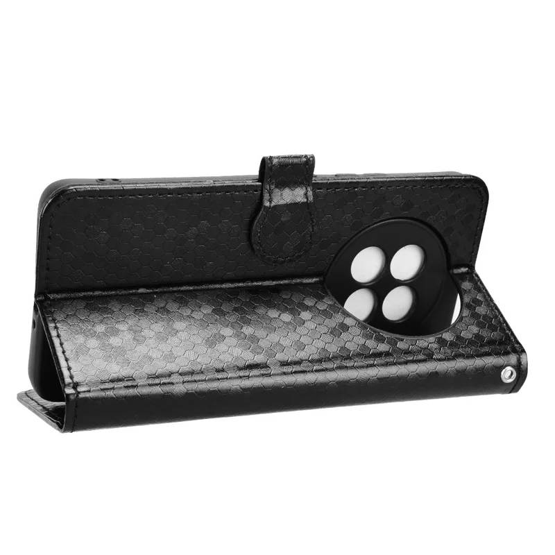 For Oppo F31 Pro+ 5G  /  A6 GT 5G Wallet Case Dot Pattern Imprint PU Leather Phone Cover with Wrist Strap - Black