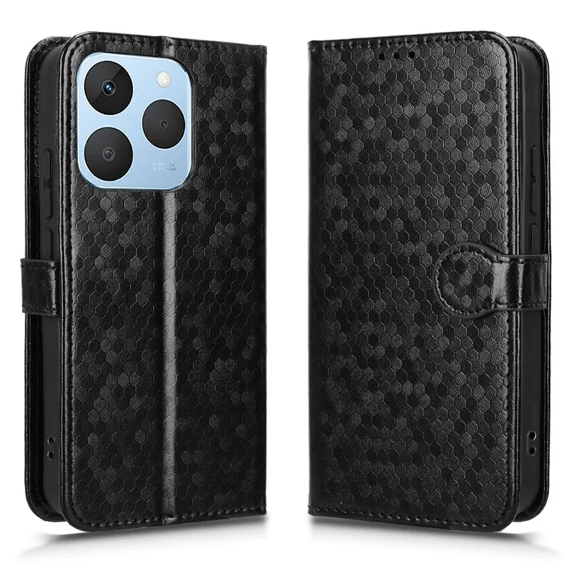 For Realme 15T 5G Wallet Case Dot Pattern Imprint PU Leather Phone Cover with Wrist Strap - Black