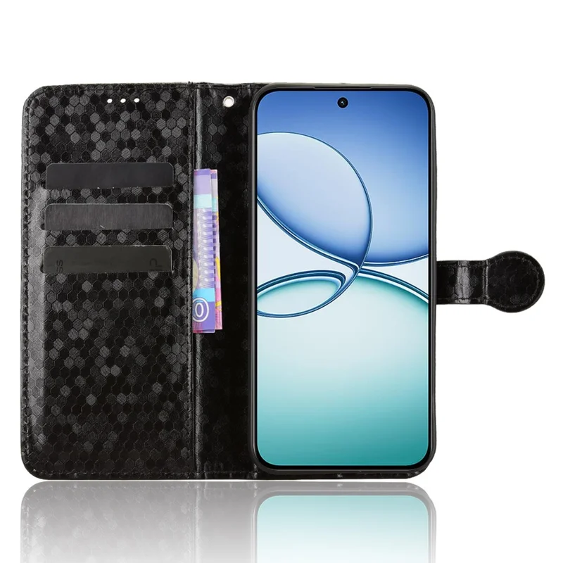 For Realme 15T 5G Wallet Case Dot Pattern Imprint PU Leather Phone Cover with Wrist Strap - Black