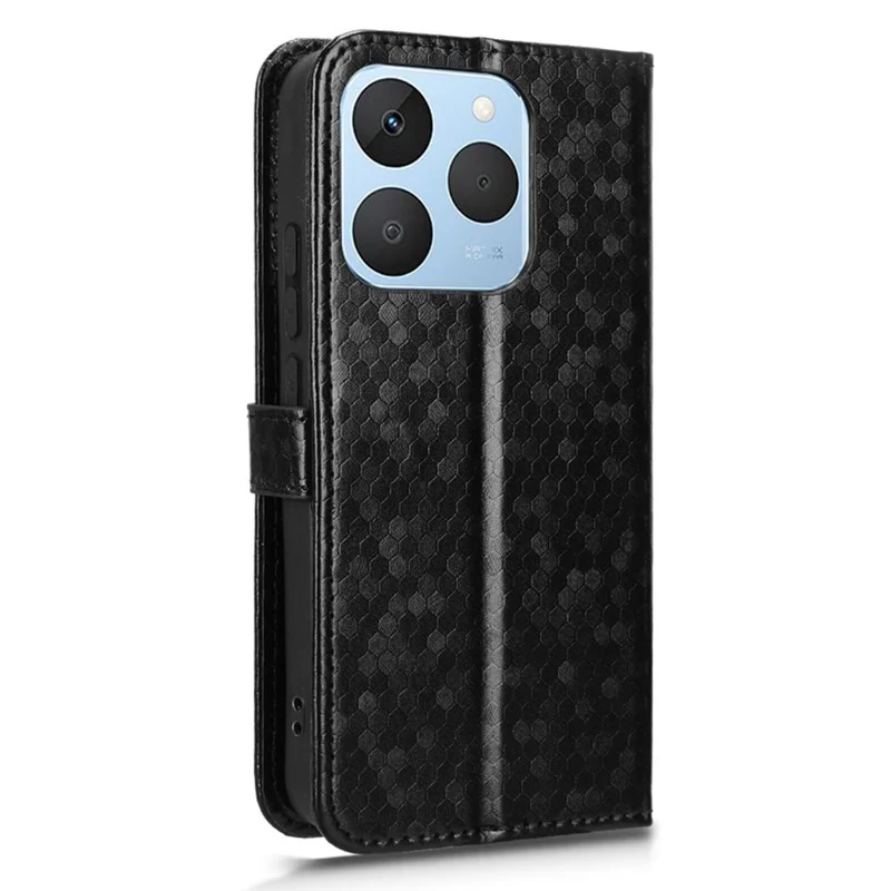 For Realme 15T 5G Wallet Case Dot Pattern Imprint PU Leather Phone Cover with Wrist Strap - Black