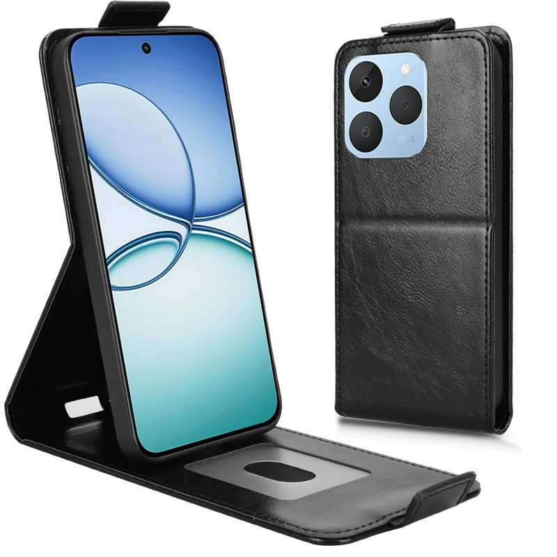 For Realme 15T 5G Stand Case Magnetic Clasp Vertical Flip Leather Phone Cover with Card Holder - Black