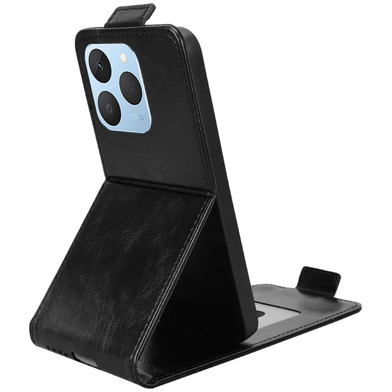 For Realme 15T 5G Stand Case Magnetic Clasp Vertical Flip Leather Phone Cover with Card Holder - Black