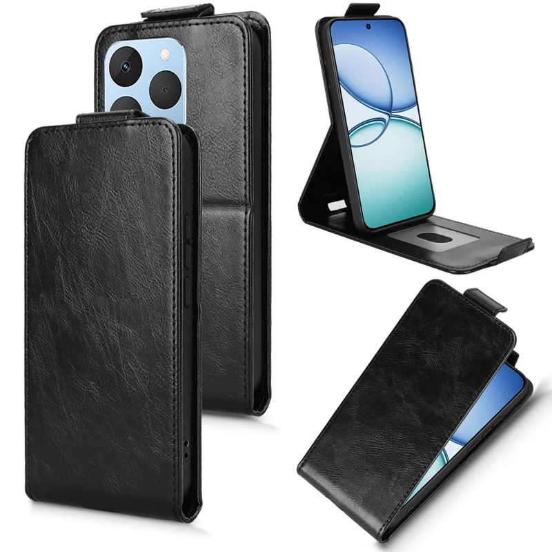 For Realme 15T 5G Stand Case Magnetic Clasp Vertical Flip Leather Phone Cover with Card Holder - Black