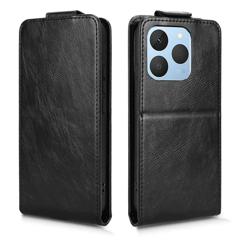 For Realme 15T 5G Stand Case Magnetic Clasp Vertical Flip Leather Phone Cover with Card Holder - Black