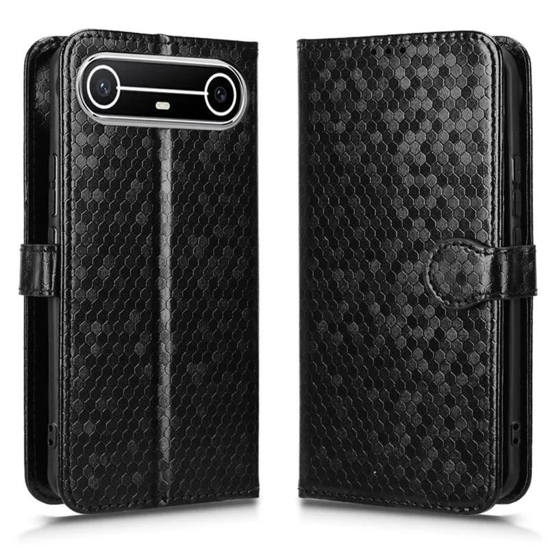 For TECNO Pova Slim 5G  /  Spark Slim 4G Wallet Case Dot Pattern Imprint PU Leather Phone Cover with Wrist Strap - Black