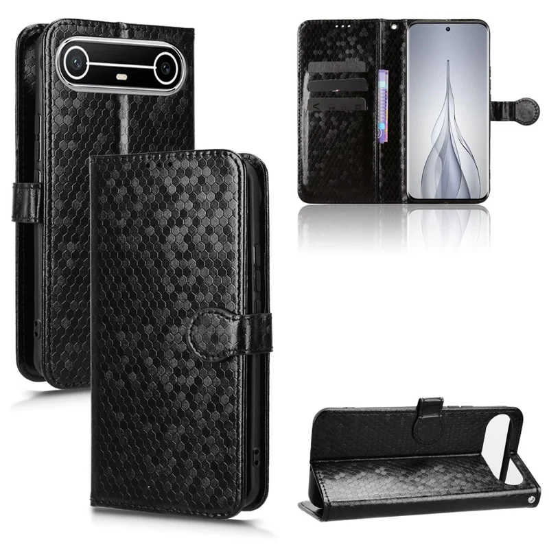 For TECNO Pova Slim 5G  /  Spark Slim 4G Wallet Case Dot Pattern Imprint PU Leather Phone Cover with Wrist Strap - Black