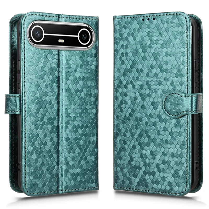 For TECNO Pova Slim 5G  /  Spark Slim 4G Wallet Case Dot Pattern Imprint PU Leather Phone Cover with Wrist Strap - Green