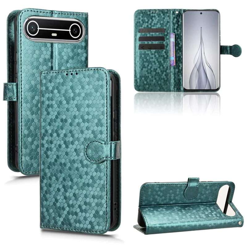 For TECNO Pova Slim 5G  /  Spark Slim 4G Wallet Case Dot Pattern Imprint PU Leather Phone Cover with Wrist Strap - Green