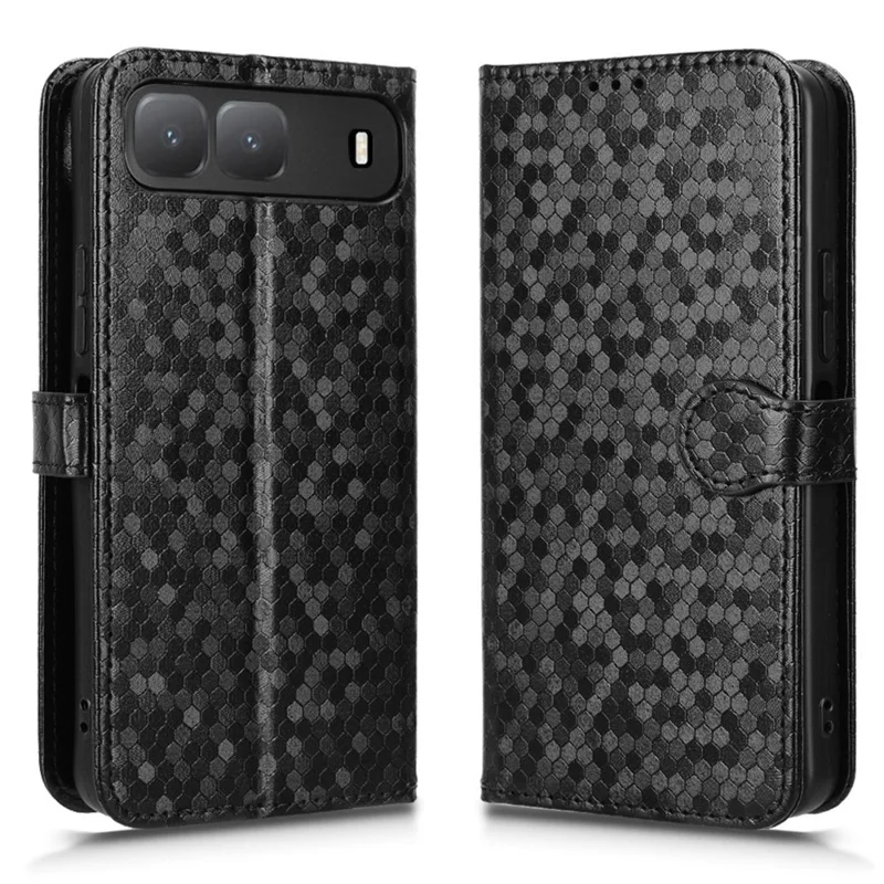For TECNO Spark Go 5G  /  Infinix Hot 60i 5G Wallet Case Dot Pattern Imprint PU Leather Phone Cover with Wrist Strap - Black