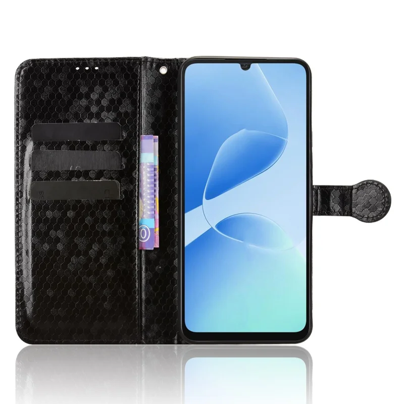 For TECNO Spark Go 5G  /  Infinix Hot 60i 5G Wallet Case Dot Pattern Imprint PU Leather Phone Cover with Wrist Strap - Black