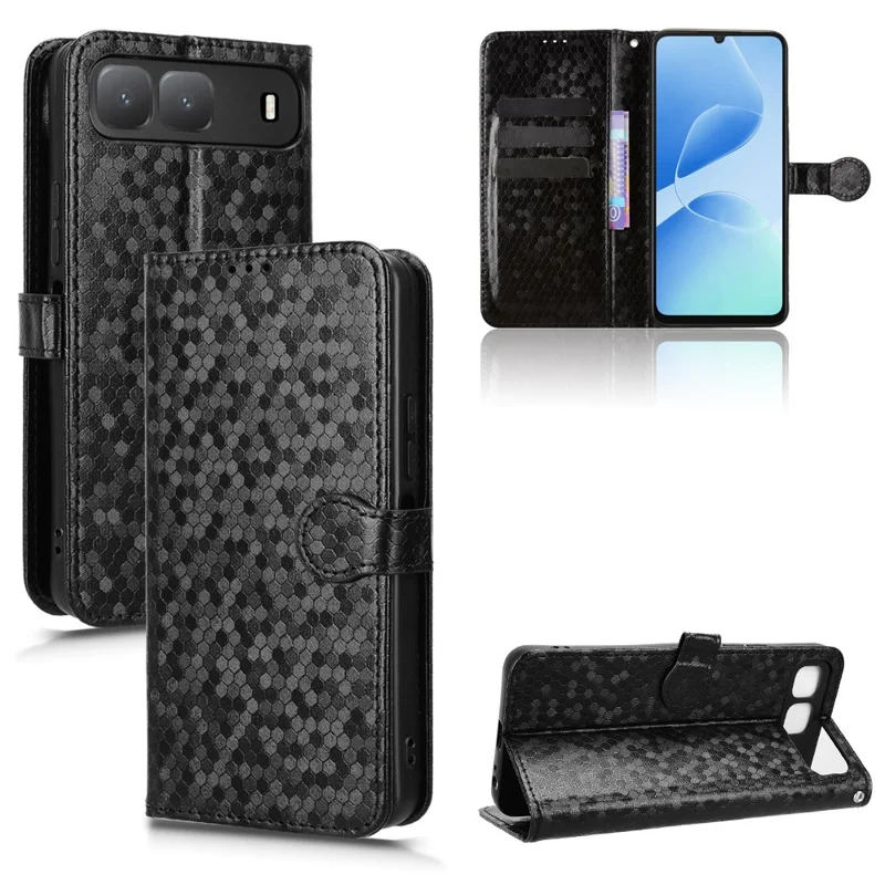 For TECNO Spark Go 5G  /  Infinix Hot 60i 5G Wallet Case Dot Pattern Imprint PU Leather Phone Cover with Wrist Strap - Black