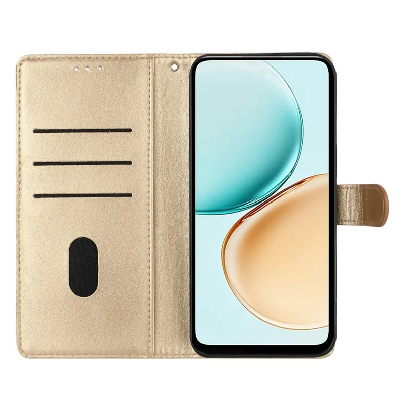 For Honor X7d 5G Wallet Phone Case Butterfly Floral Imprint Leather Flip Cover with Strap - Gold