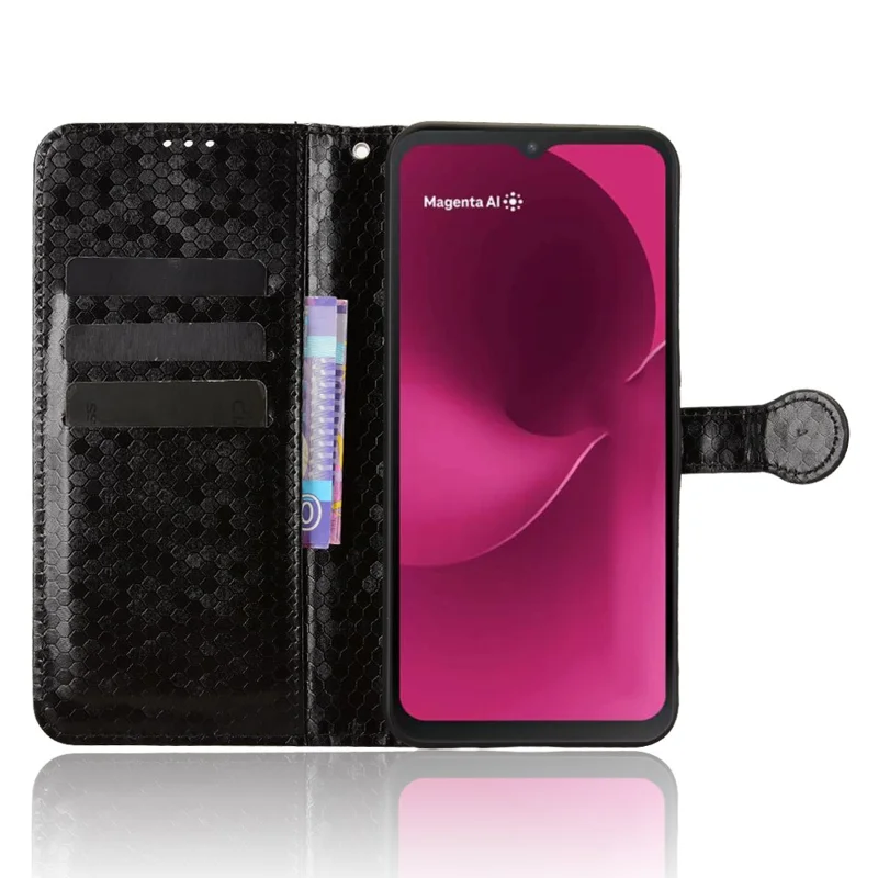 For T-Mobile REVVL 8  /  T Phone 3 Wallet Case Dot Pattern Imprint PU Leather Phone Cover with Wrist Strap - Black