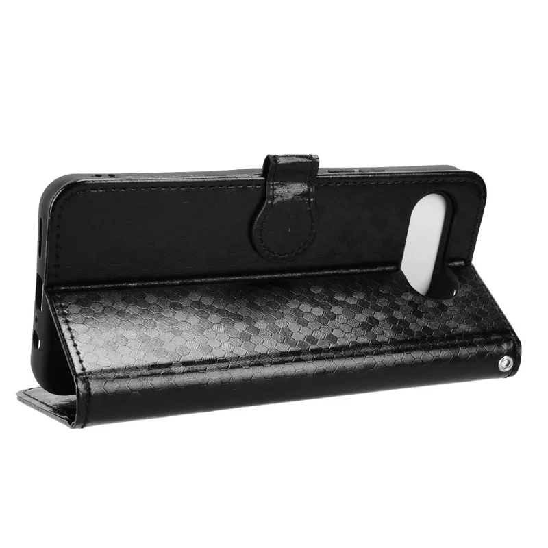 For T-Mobile REVVL 8  /  T Phone 3 Wallet Case Dot Pattern Imprint PU Leather Phone Cover with Wrist Strap - Black