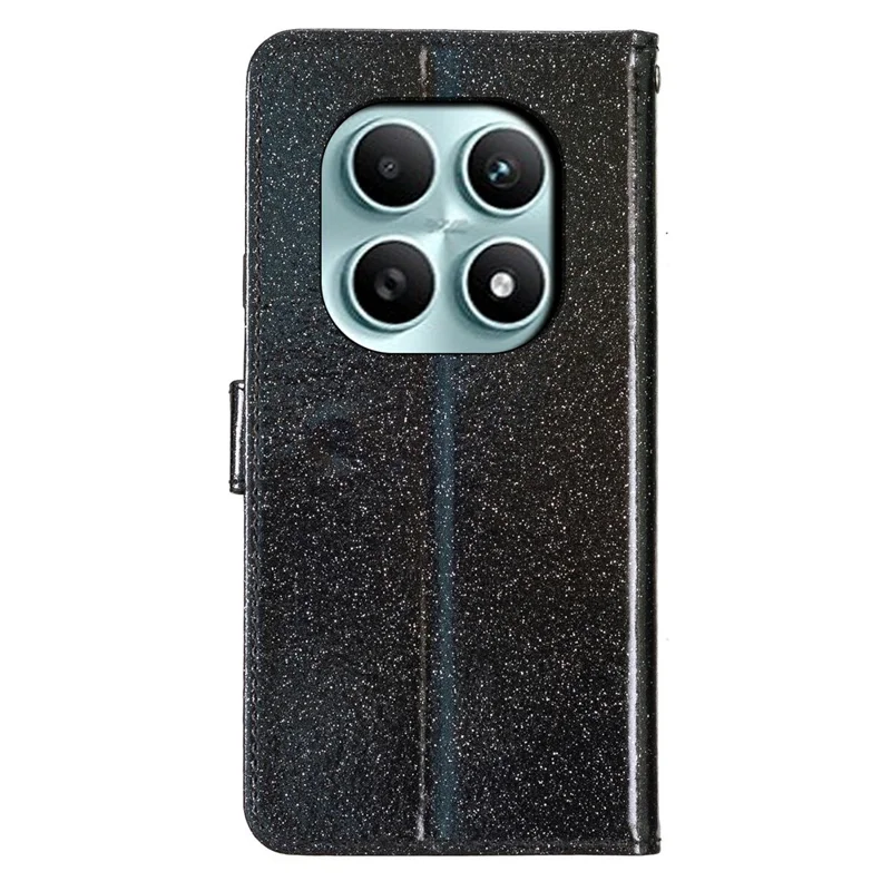 For Xiaomi Poco M8 5G / Redmi Note 15 5G (Global) Wallet Case Glitter Anti-Scratch Leather Stand Phone Cover with Strap - Black