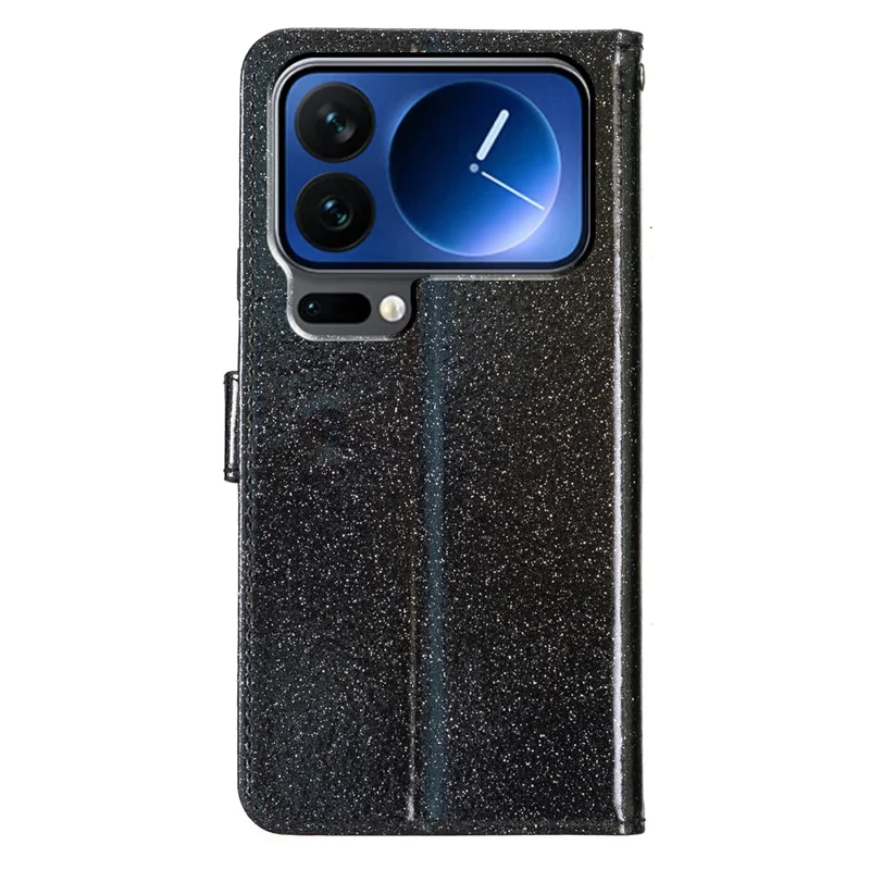 جراب محفظة لـ Xiaomi 17 Pro جراب مضاد للخدوش من الجلد اللامع مع حامل وحزام - أسود