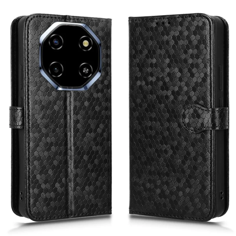 For Blackview Shark 6  /  Oscal Tiger 8 Wallet Case Dot Pattern Imprint PU Leather Phone Cover with Wrist Strap - Black