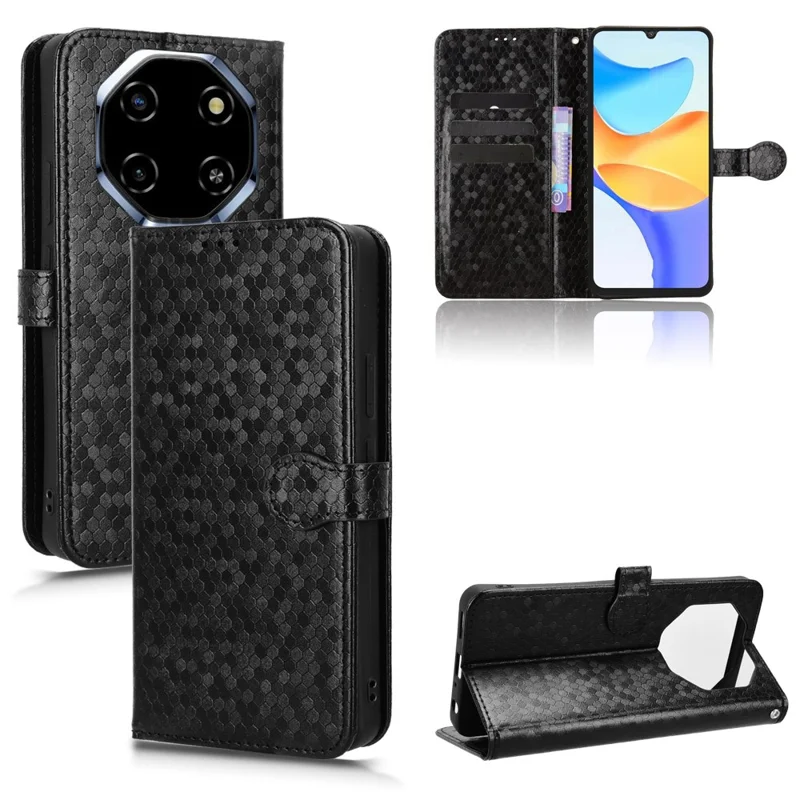 For Blackview Shark 6  /  Oscal Tiger 8 Wallet Case Dot Pattern Imprint PU Leather Phone Cover with Wrist Strap - Black