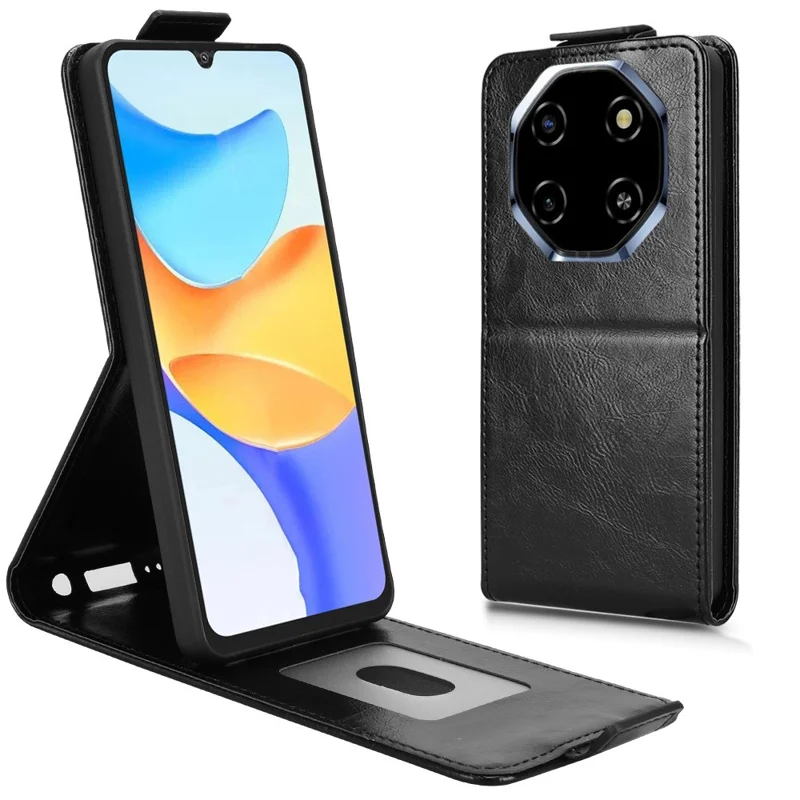 For Blackview Shark 6  /  Oscal Tiger 8 Stand Case Magnetic Clasp Vertical Flip Leather Phone Cover with Card Holder - Black