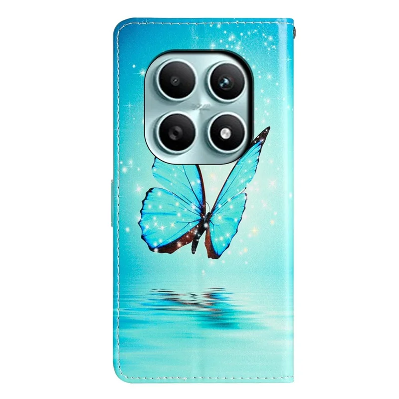 For Xiaomi Poco M8 5G / Redmi Note 15 5G (Global) Wallet Case PU Leather Pattern Printing Stand Phone Cover with Strap - Blue Butterfly