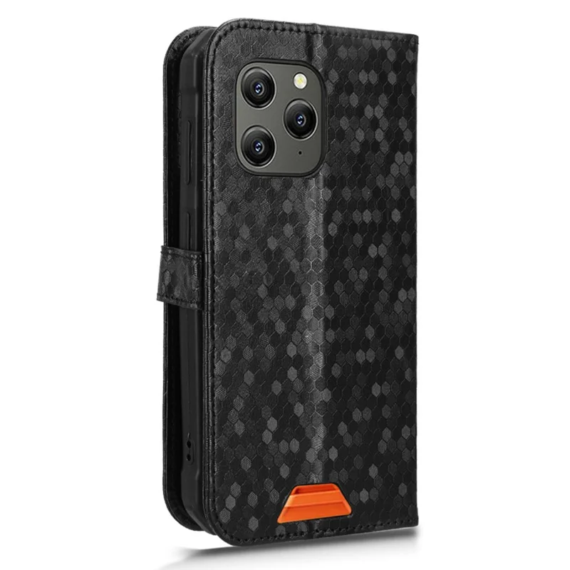 Futera portfelowa na telefon Blackview BV5300 / BV5300 Pro / BV5300 Plus / Oscal S70 / S70 Pro, pokryta sztuczną skórą PU z nadrukiem kropek, z paskiem na nadgarstek – Czarna