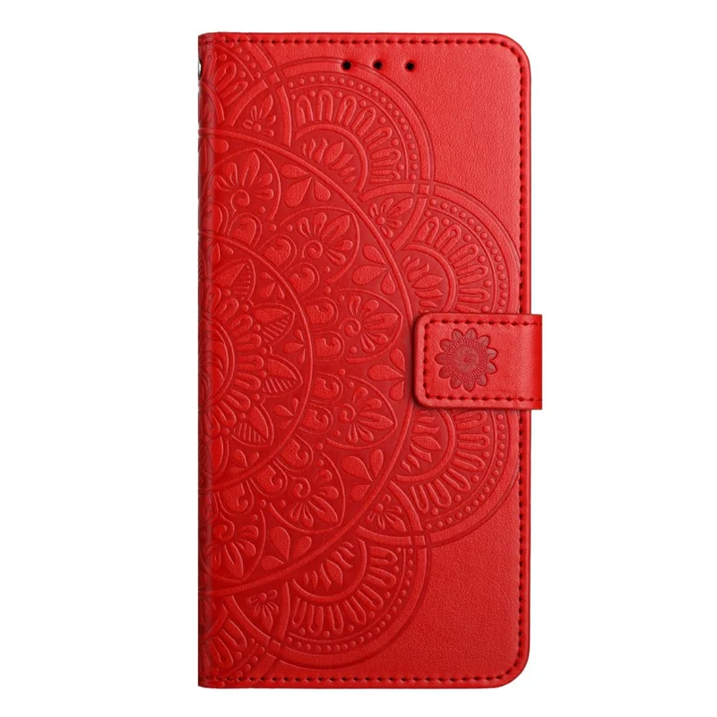 For Motorola Moto G06 4G Leather Case with Card Slots Mandala Pattern Phone Cover Stand - Red