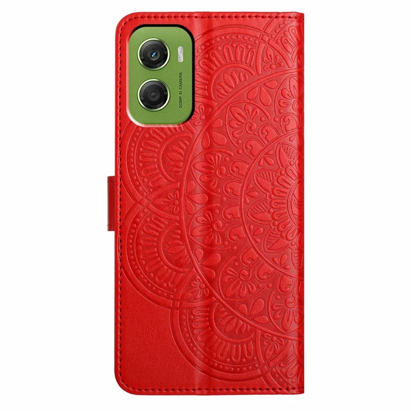 For Motorola Moto G06 4G Leather Case with Card Slots Mandala Pattern Phone Cover Stand - Red
