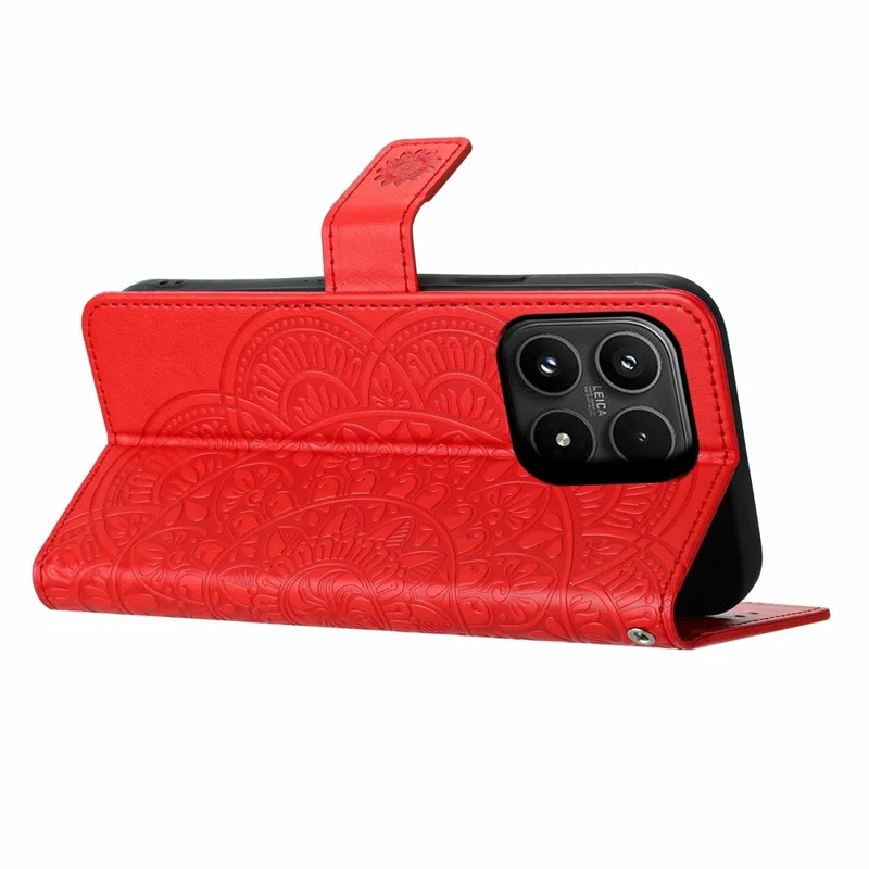For Xiaomi 17 Leather Case with Card Slots Mandala Pattern Phone Cover Stand - Red