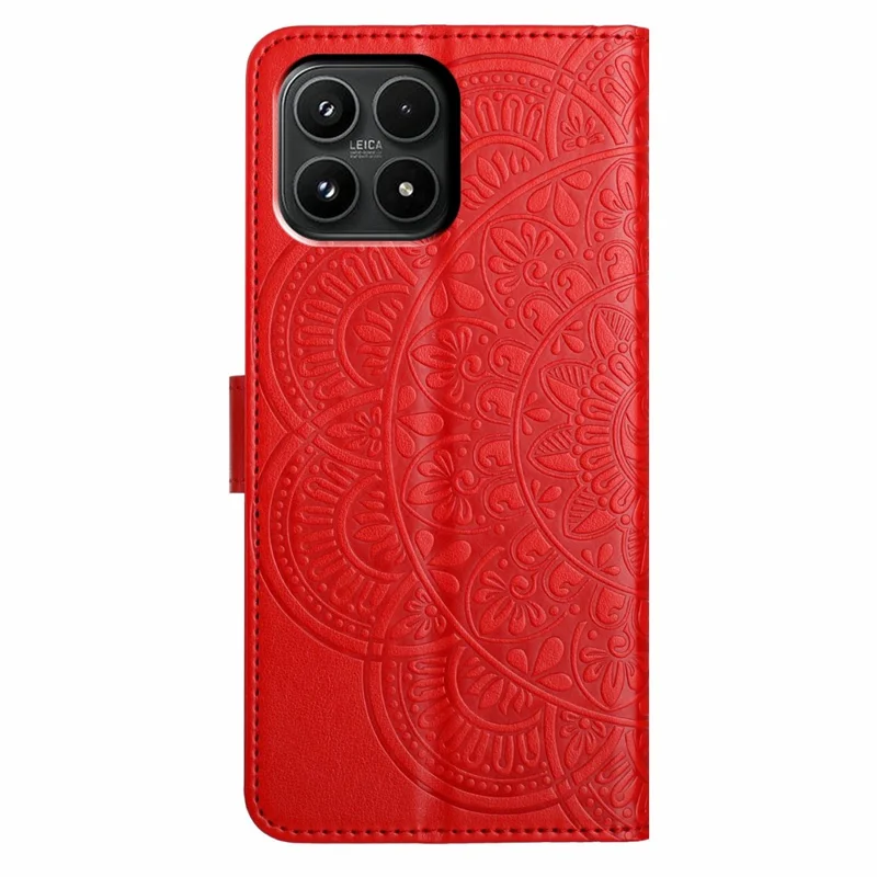 For Xiaomi 17 Leather Case with Card Slots Mandala Pattern Phone Cover Stand - Red