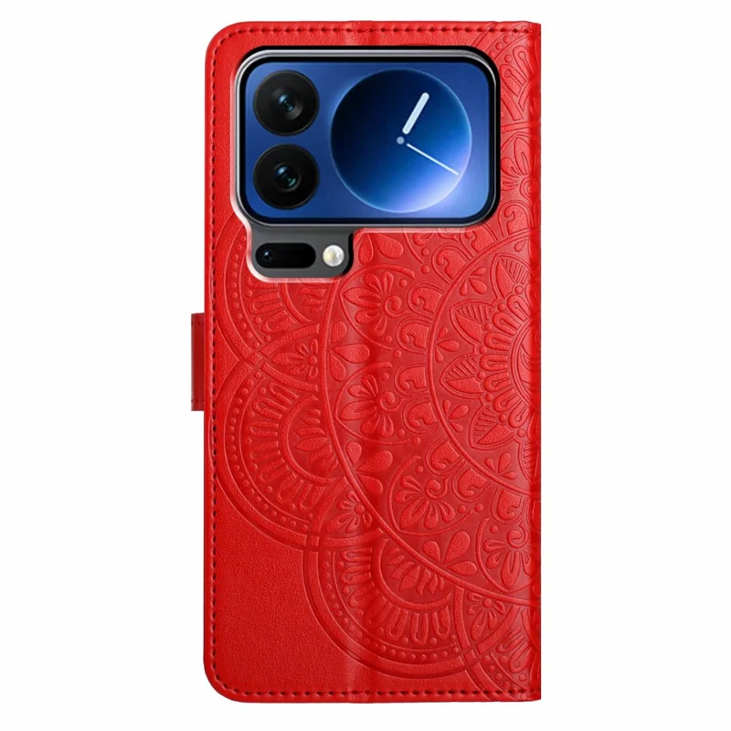 For Xiaomi 17 Pro Leather Case with Card Slots Mandala Pattern Phone Cover Stand - Red