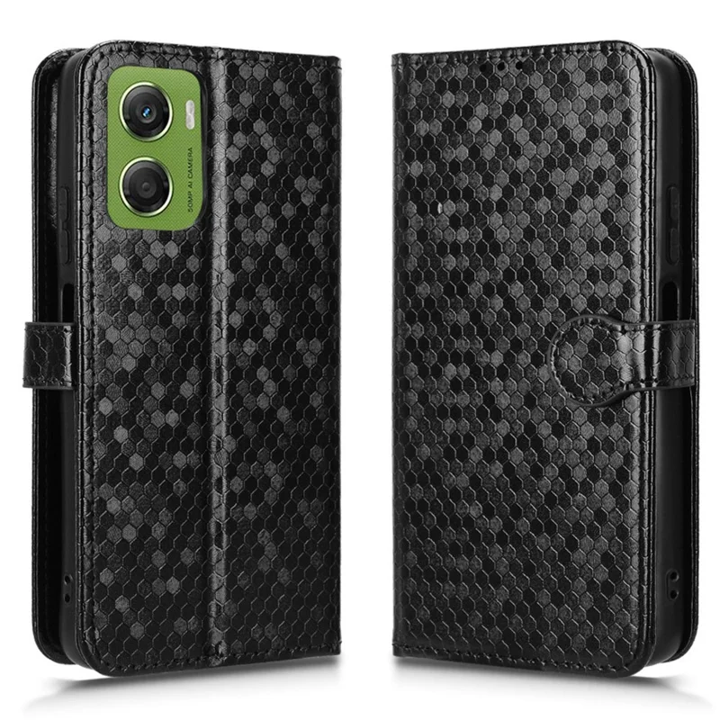 Til Motorola Moto G06 Power 4G / G06 4G Wallet-case med prikdesign, indvikling i PU-læder med håndledsrem - Sort