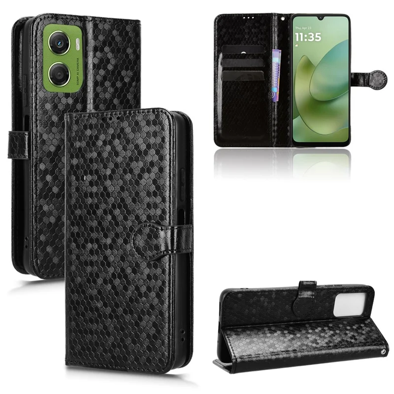 Til Motorola Moto G06 Power 4G / G06 4G Wallet-case med prikdesign, indvikling i PU-læder med håndledsrem - Sort