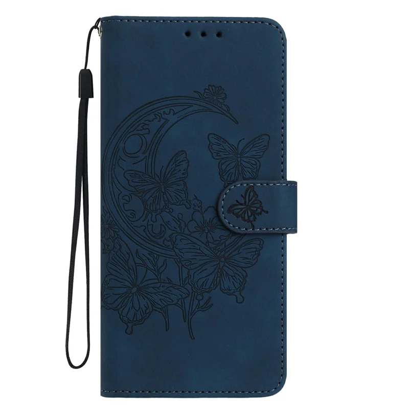 For Samsung Galaxy S26 Case Butterfly Flower Imprinted PU Leather Wallet Stand Phone Cover - Blue