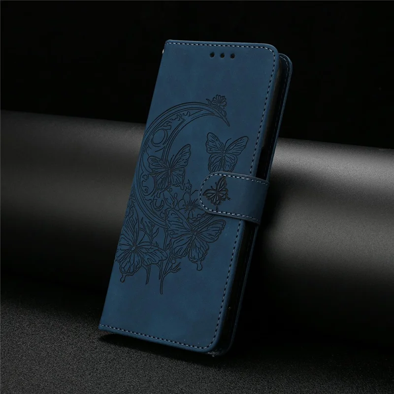 For Samsung Galaxy S26 Case Butterfly Flower Imprinted PU Leather Wallet Stand Phone Cover - Blue