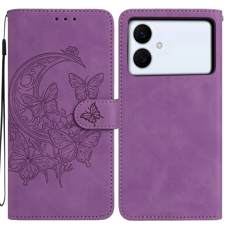 For Samsung Galaxy S26 Edge Case Butterfly Flower Imprinted PU Leather Wallet Stand Phone Cover - Purple