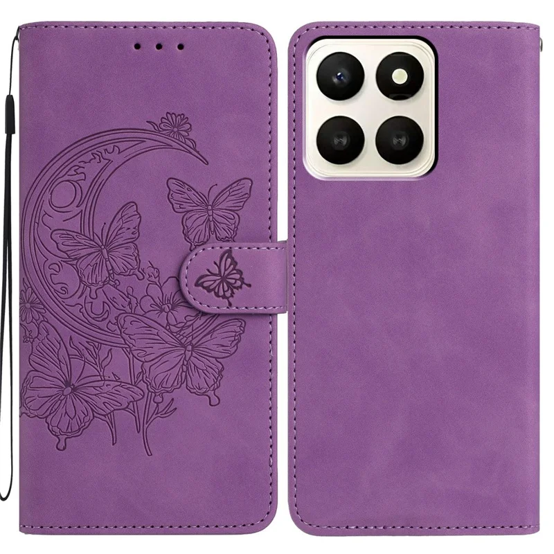 For Honor X7d 5G Case Butterfly Flower Imprinted PU Leather Wallet Stand Phone Cover - Purple