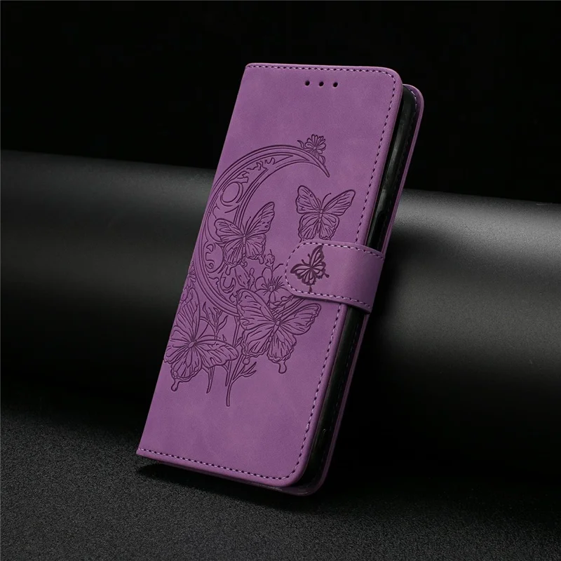 For Honor X7d 5G Case Butterfly Flower Imprinted PU Leather Wallet Stand Phone Cover - Purple