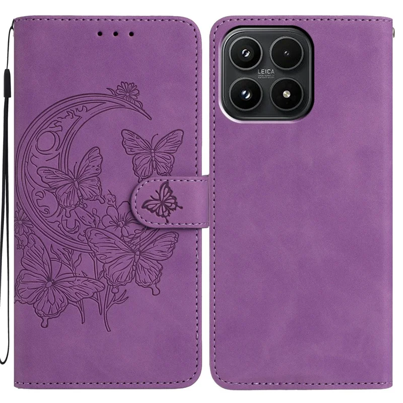 For Xiaomi 17 Case Butterfly Flower Imprinted PU Leather Wallet Stand Phone Cover - Purple